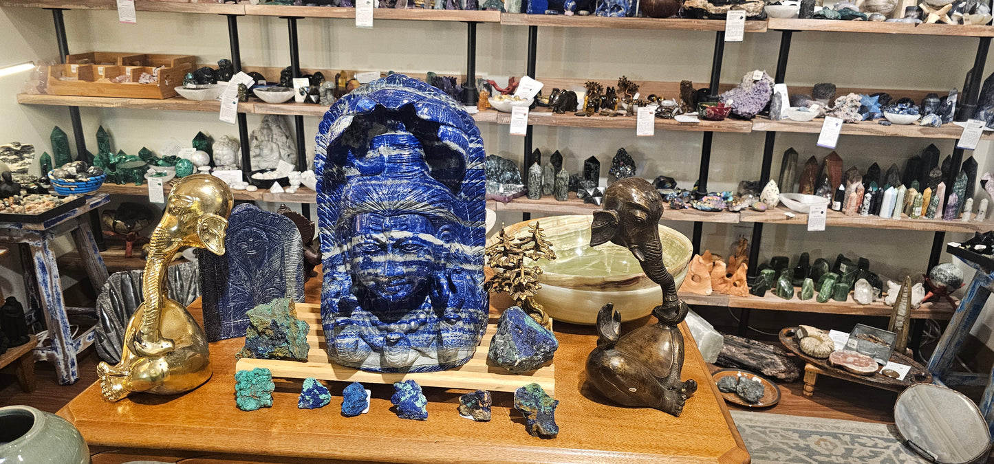 Medusa and Ganesha Lapis Lazuli Carved Stone Double Sided