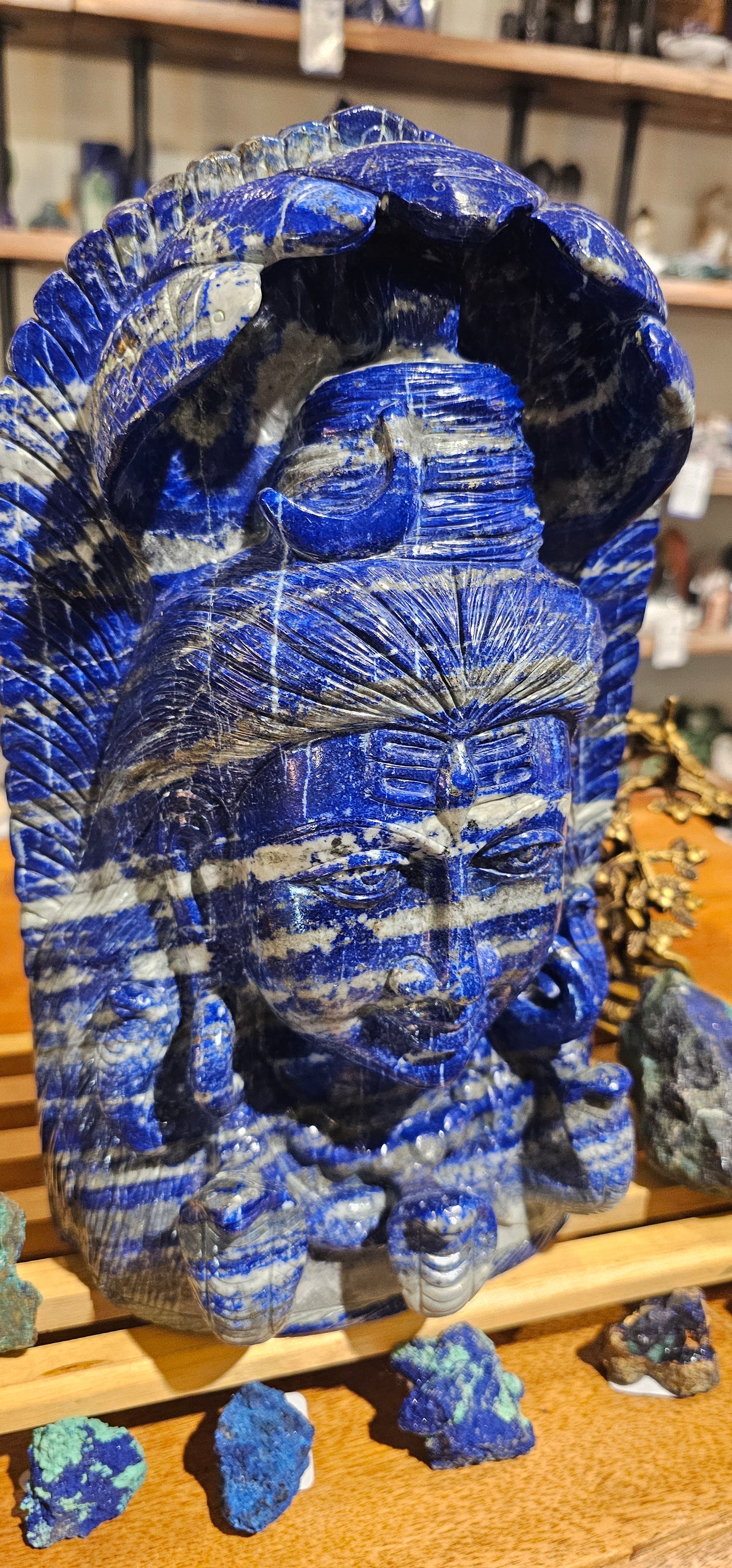 Medusa and Ganesha Lapis Lazuli Carved Stone Double Sided