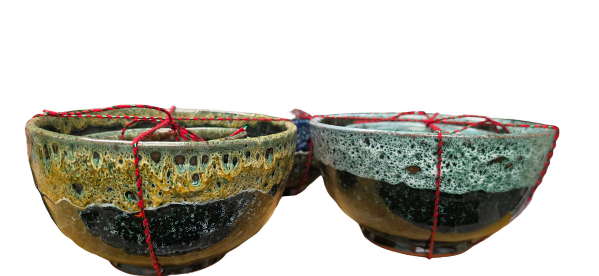 Set of 3 Pottery Bowls-artwork/designs vary