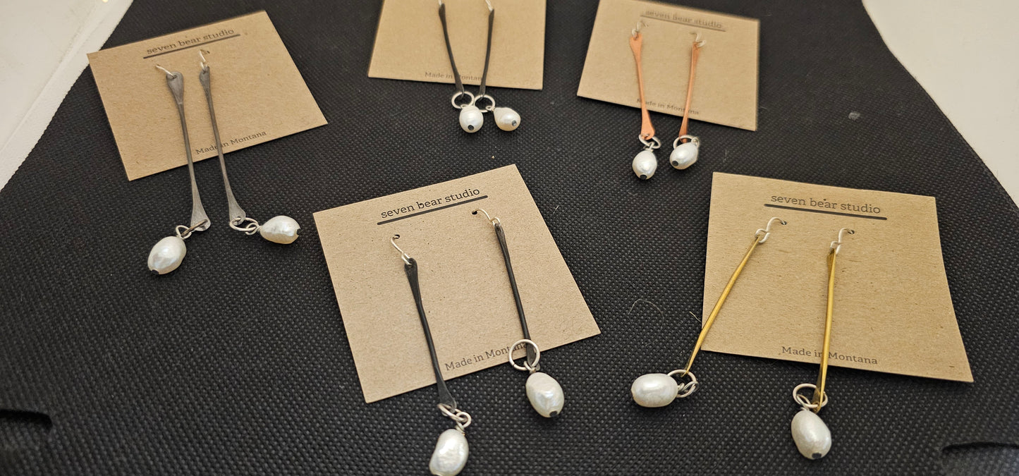 Dangle Earrings with Pearls on Bottom