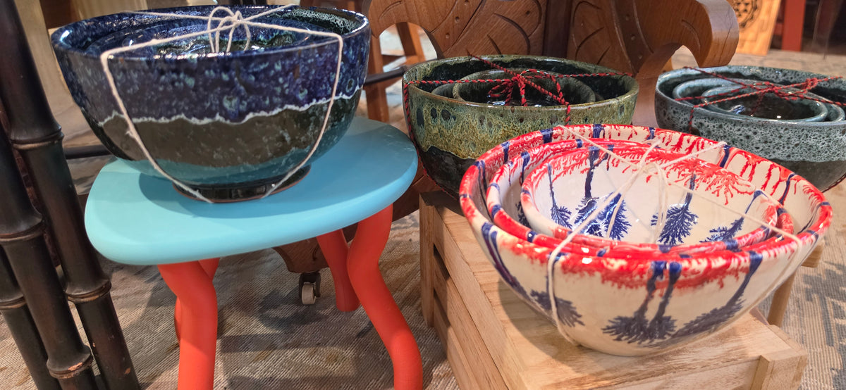 Set of 3 Pottery Bowls-artwork/designs vary
