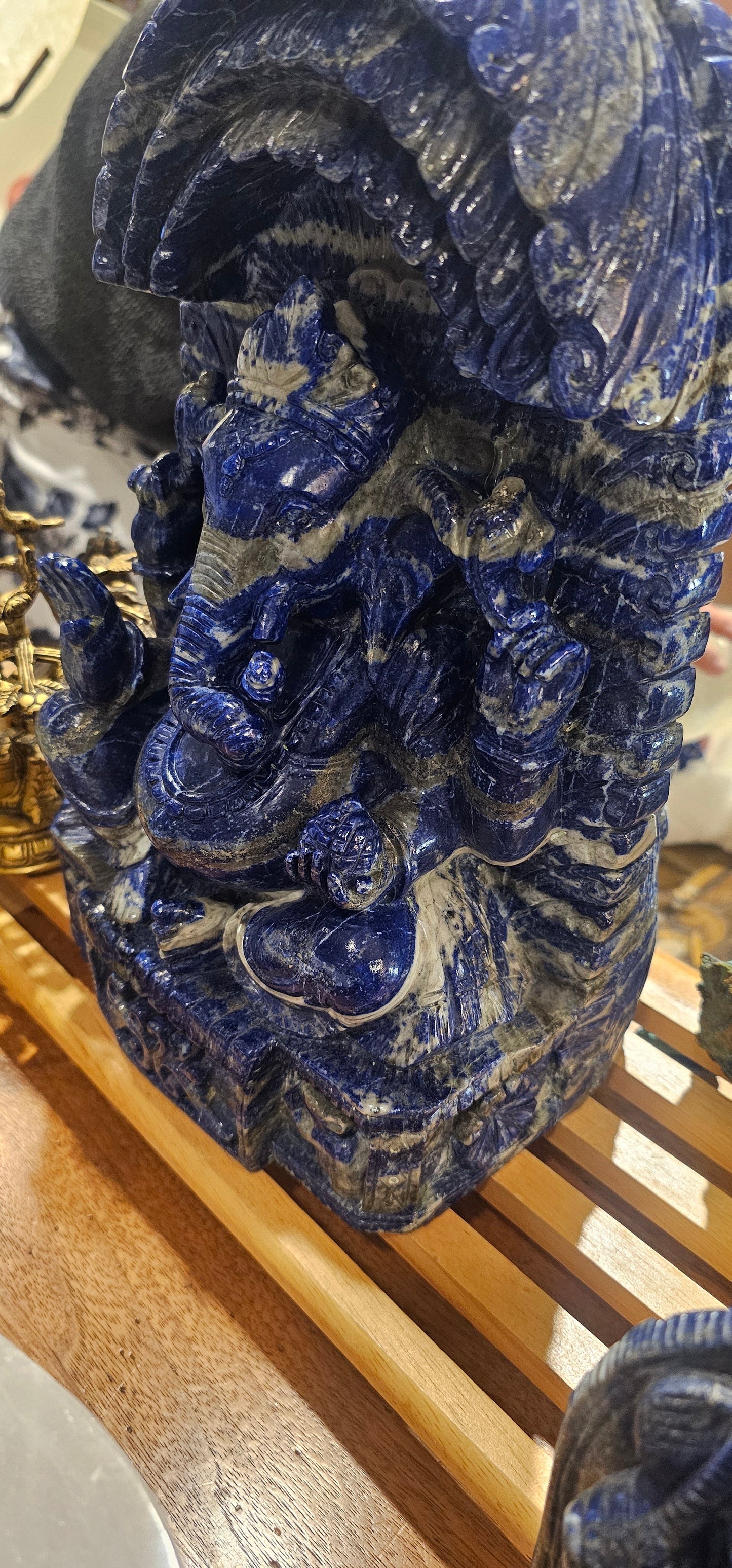Medusa and Ganesha Lapis Lazuli Carved Stone Double Sided