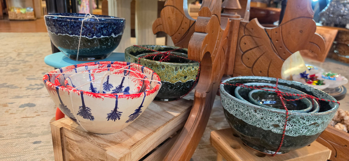 Set of 3 Pottery Bowls-artwork/designs vary