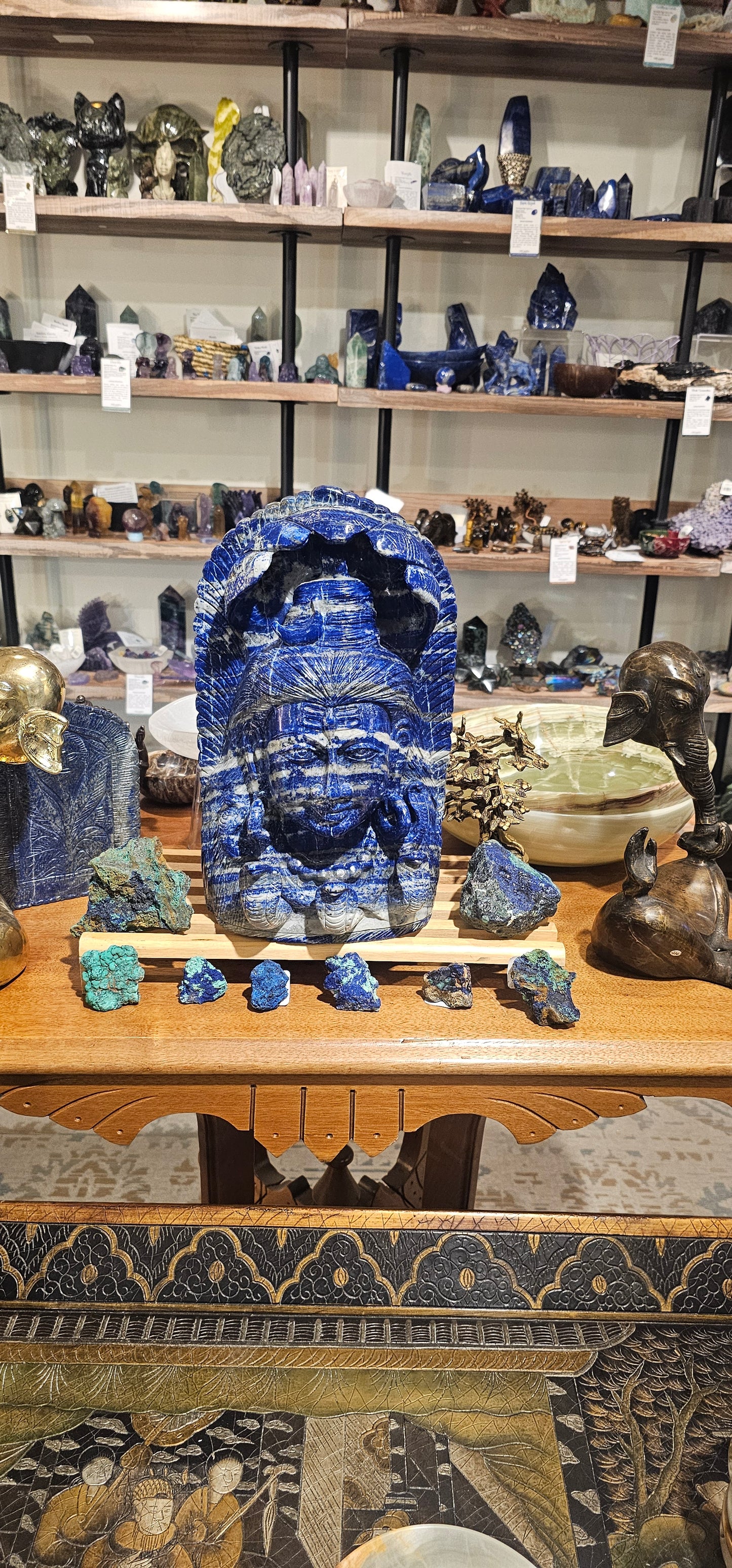 Medusa and Ganesha Lapis Lazuli Carved Stone Double Sided