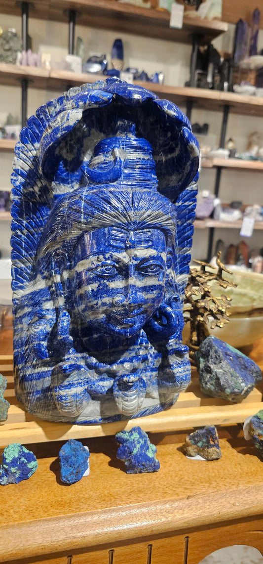 Medusa and Ganesha Lapis Lazuli Carved Stone Double Sided