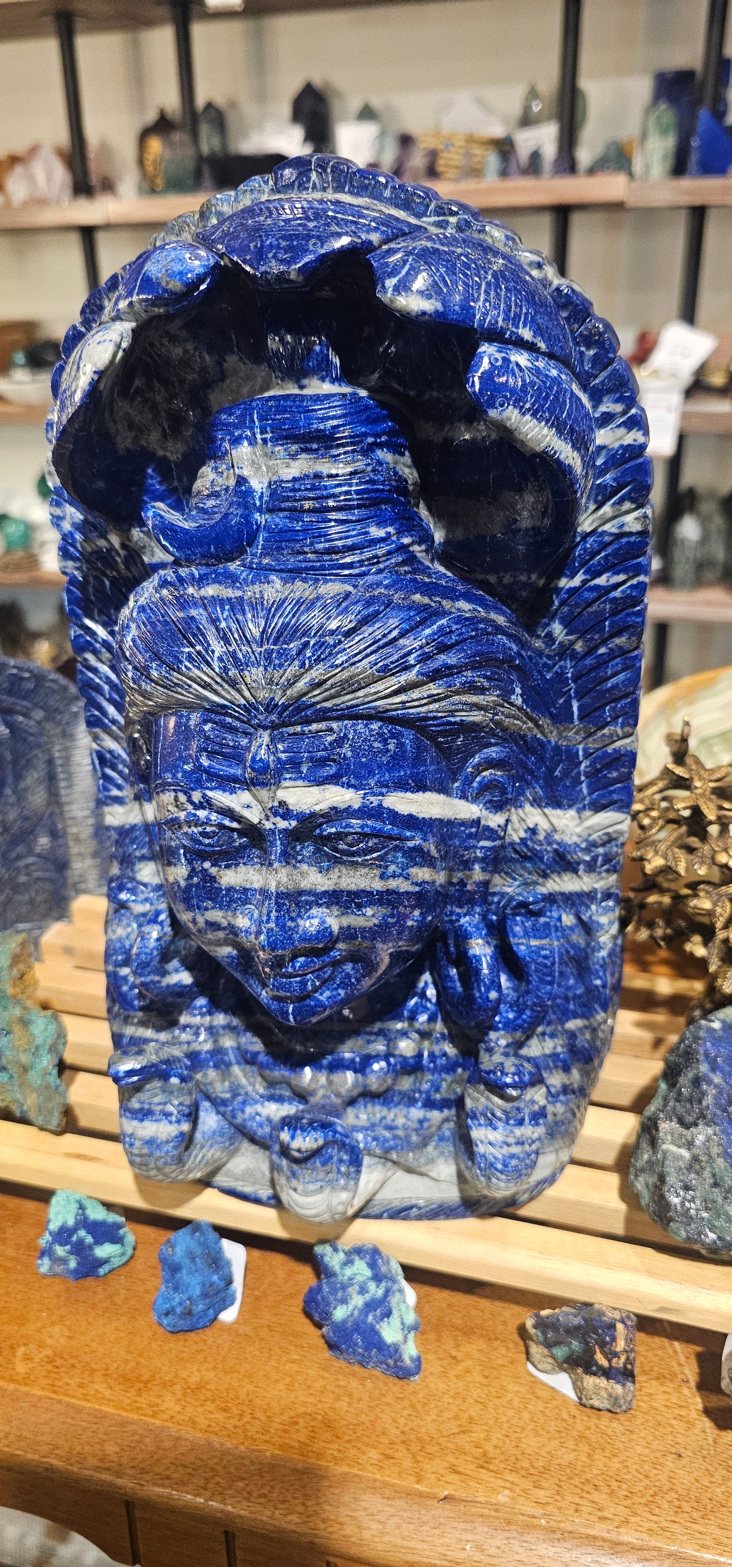 Medusa and Ganesha Lapis Lazuli Carved Stone Double Sided