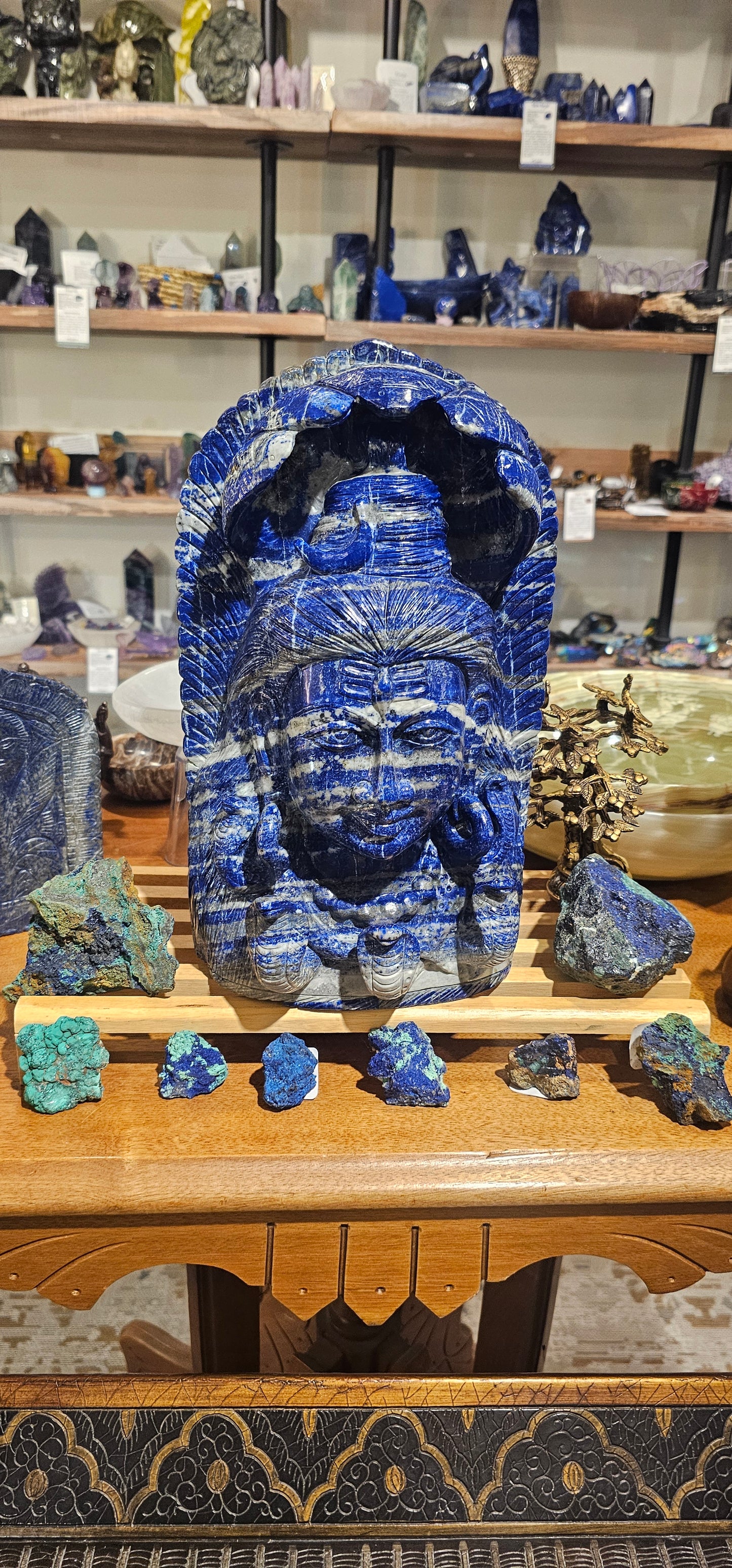 Medusa and Ganesha Lapis Lazuli Carved Stone Double Sided